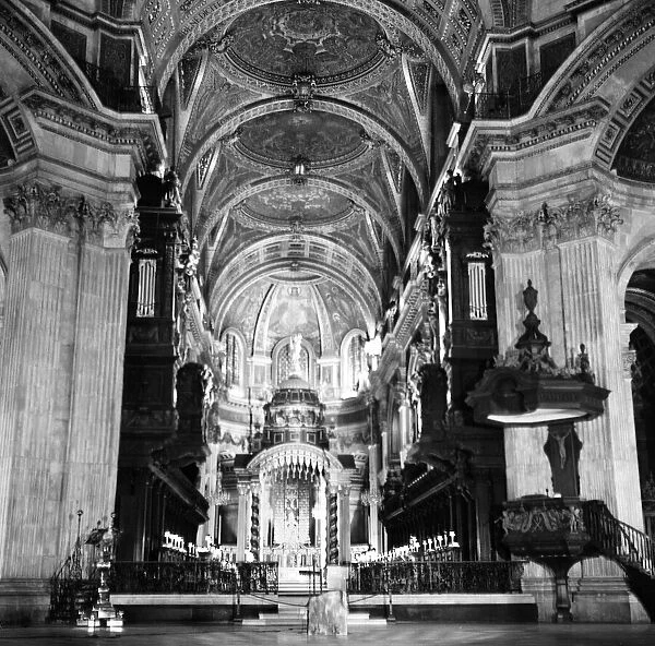 The interior of St Pauls Cathedral showing the High alter after being illuminated by
