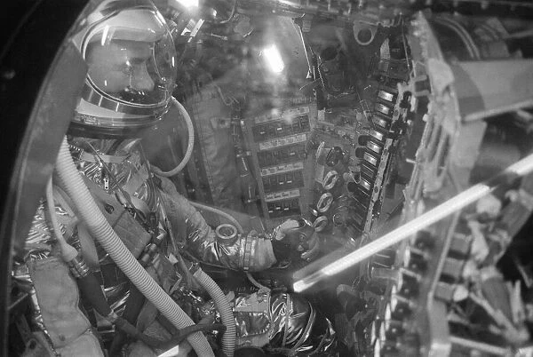 Interior view of Mercury spacecraft Friendship 7, pictured on arrival at the Science