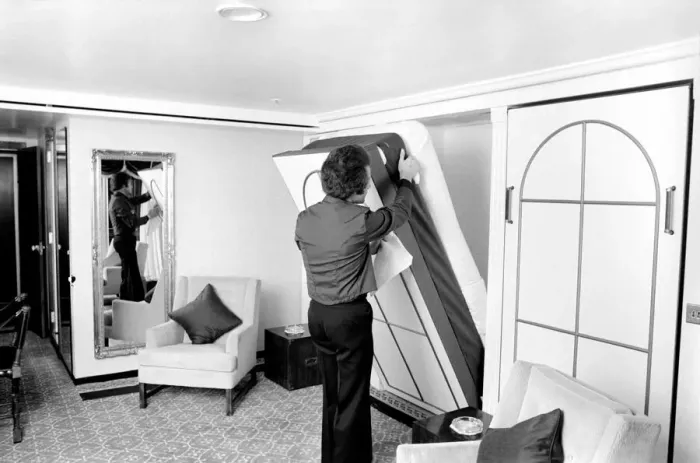 Framed Print : Interior view showing one of the bedrooms aboard the luxury passenger liner QE2 Framed Print : Interior view showing one of the bedrooms aboard the luxury passenger liner QE2