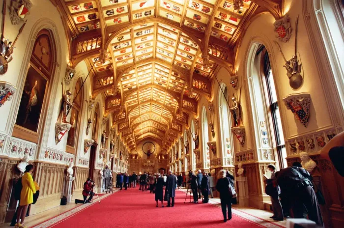 Framed Print : Interior view of Windsor Castle showing restoration after it was damaged by fire in 1992 Framed Print : Interior view of Windsor Castle showing restoration after it was damaged by fire in 1992