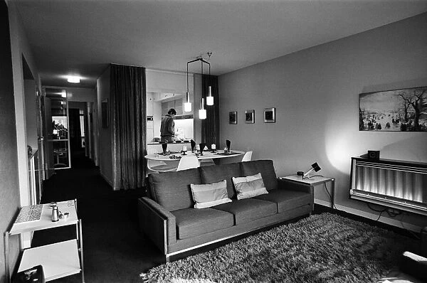Interior views of Barbican flats, City of London. 21st October 1968