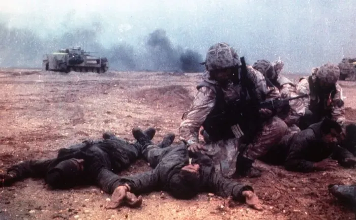 Framed Print : Iraqi Prisoners being held by Allied Troops during operation Desert Storm