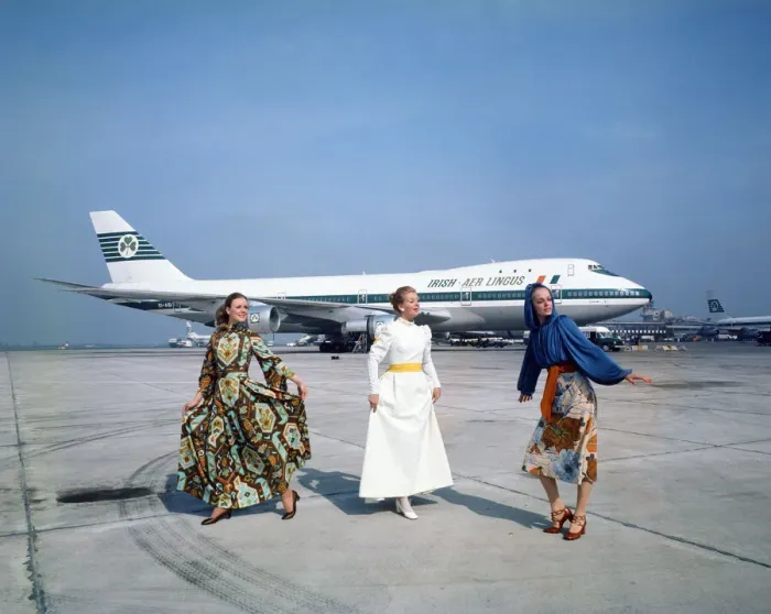 Framed Print : Irish fashion takes to the air for an Aer Lingus jumbo jet fashion show sponsored by ICI