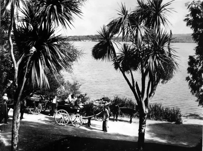 Framed Print : Irish jaunting cars on an outing by the shores of Middle Lake Killarney, County Kerry