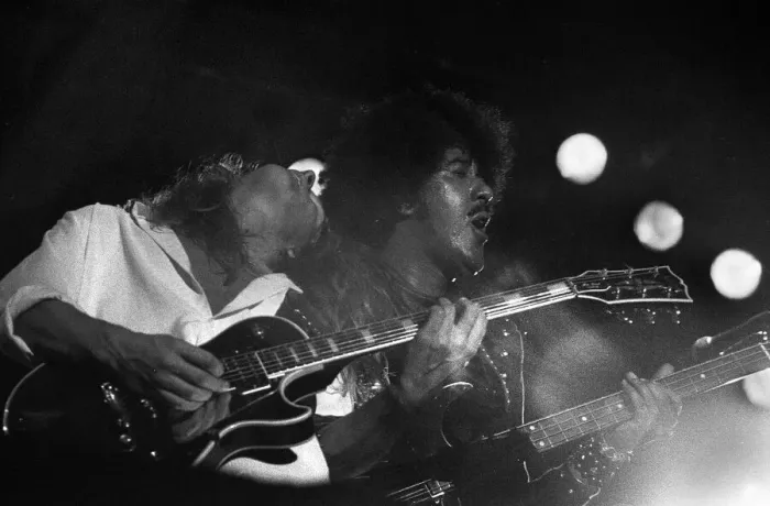 Framed Print : Irish rock group Thin Lizzy performing on stage on Sunday night at the Reading Festival