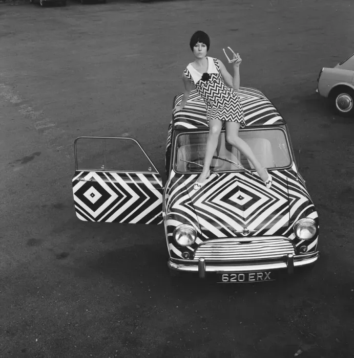 Framed Print : Here it is! The car for the Op Art girl (optical art girl Framed Print : Here it is! The car for the Op Art girl (optical art girl