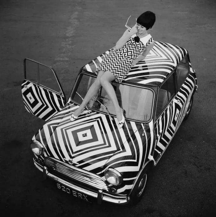 Framed Print : Here it is! The car for the Op Art girl (optical art girl Framed Print : Here it is! The car for the Op Art girl (optical art girl