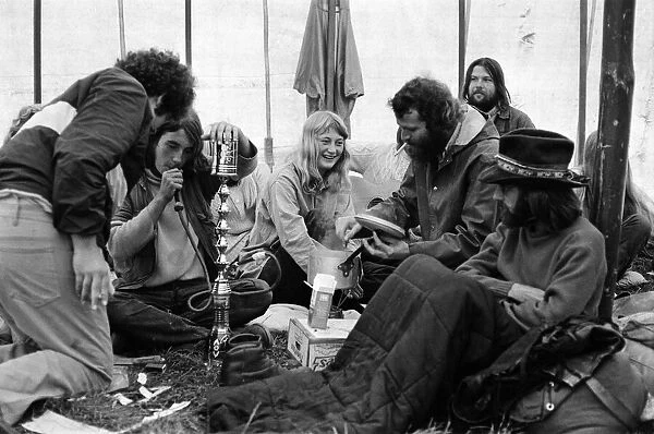 Isle of Wight Festival. A group of hippies in a tent. 21st August 1970