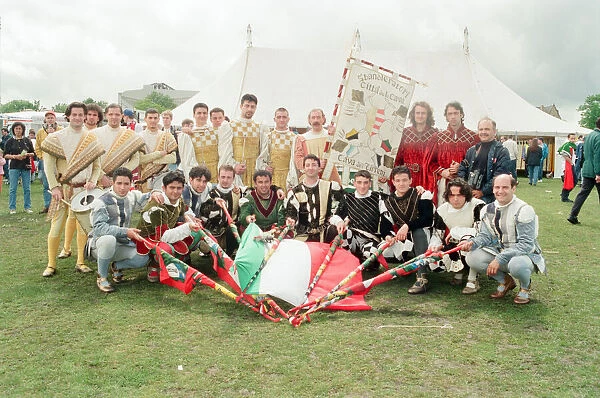 Italian flag throwers, Sbandieratori, in Liverpool, Merseyside