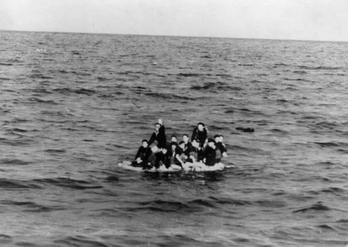 Framed Print : Italian survivors of the Matapan sea engagement who were photographed by an R. A. F Framed Print : Italian survivors of the Matapan sea engagement who were photographed by an R. A. F