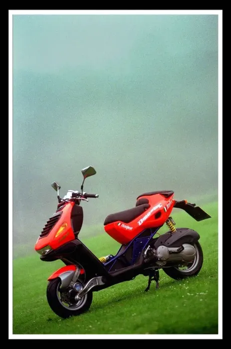 Framed Print : Italjet scooter July 1999 for Road Record supplement red blue bike