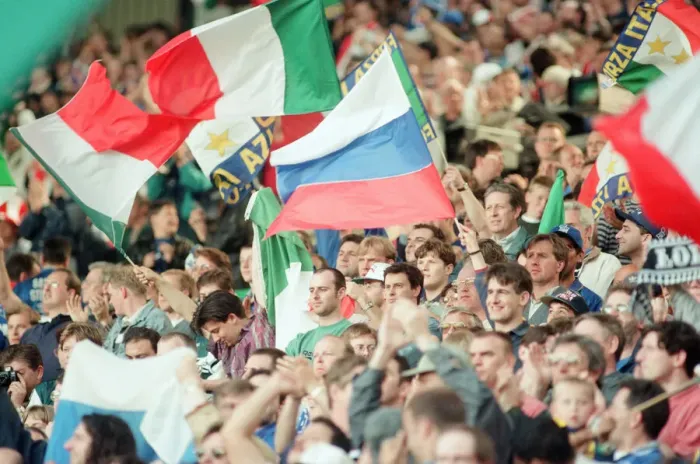 Framed Print : Italy 2-1 Russia, Euro 1996 Group C match at Anfield. Liverpool, Tuesday 11th June 1996