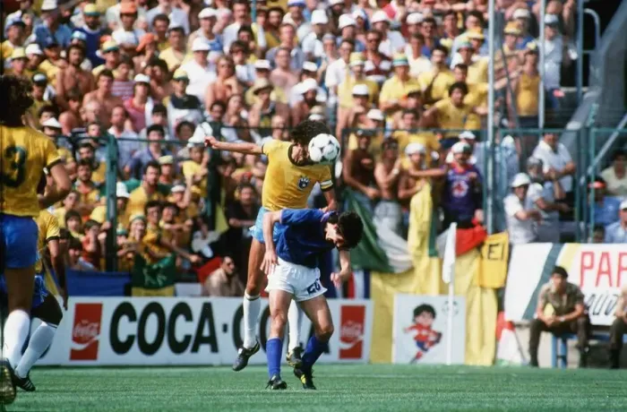 Framed Print : Italy v Brazil 1982 World Cup match Paolo Rossi is used a spring board Framed Print : Italy v Brazil 1982 World Cup match Paolo Rossi is used a spring board