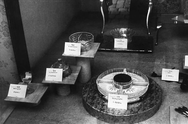 Items for trade on display in a shop window in Luneburg