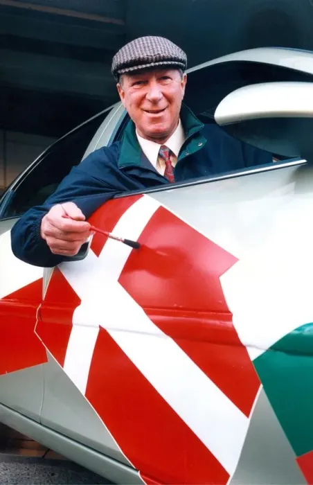 Framed Print : Jack Charlton with the Euro 96 car at Bristol Street Motors in February 1996 Framed Print : Jack Charlton with the Euro 96 car at Bristol Street Motors in February 1996