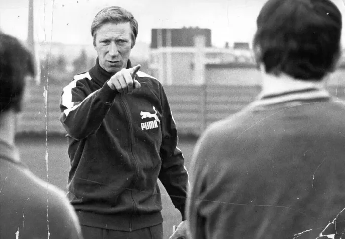 Framed Print : Jack Charlton talking to coaches at Wallsend Sports Centre in April 1972