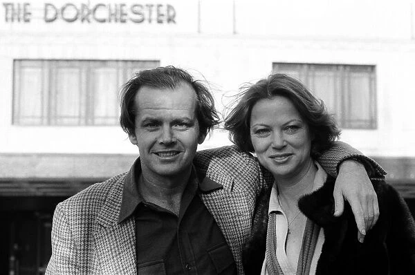 Jack Nicholson and Louise Fletcher pose for photographers outside The Dorchester Hotel to