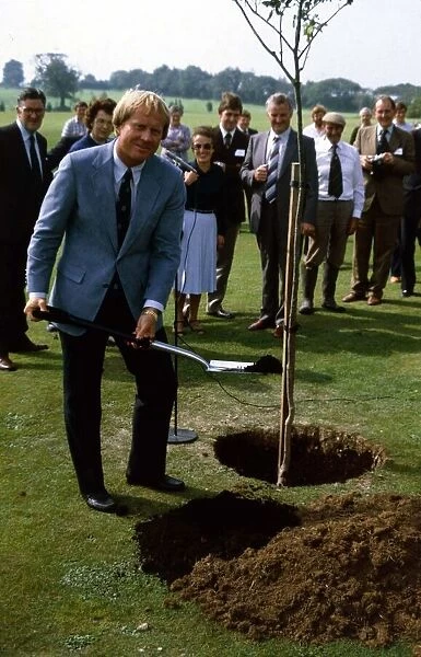 Jack Nicklaus October 1982 Plants a tree outside clubhouse at St Mellions golf