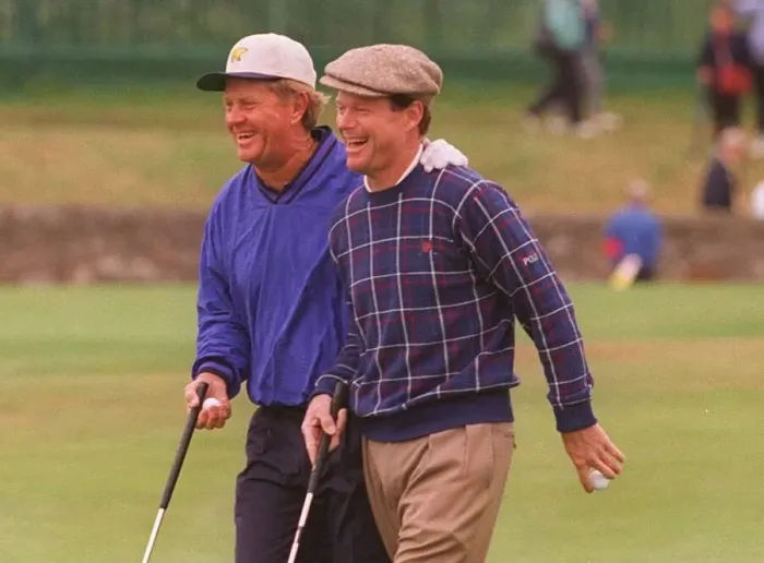 Framed Print : Jack Nicklaus Tom Watson share joke Open Golf St Andrews Framed Print : Jack Nicklaus Tom Watson share joke Open Golf St Andrews