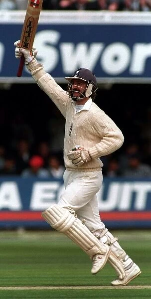 Jack Russell of England celebrates his century in the Second Test Match against India at