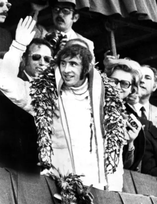 Framed Print : JACKIE STEWART SCOTTSH RACING DRIVER AFTER WINNING GRAND PRIX WORLD CHAMPION