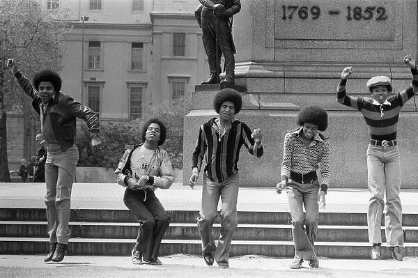 The Jackson 5 pop group pictured at Hyde Park Corner. They are Randy, 15, Michael, 18