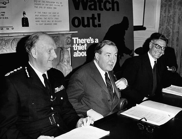 James Callaghan Home Secretary at a press conference to launch the third national