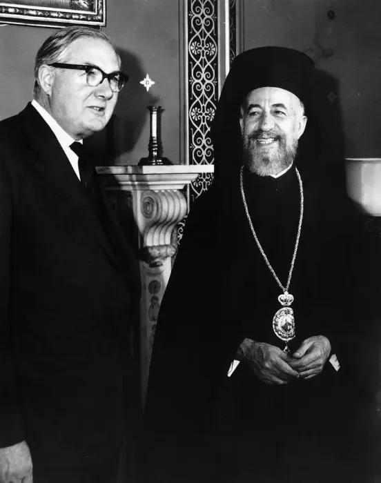 Framed Print : James Callaghan Labour MP meeting Archbishop Makarios