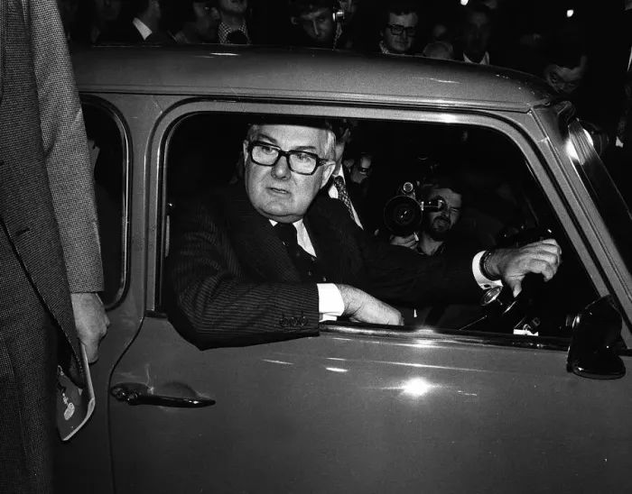 Framed Print : James Callaghan Labour Prime Minister of Britain seen here drving a mono Framed Print : James Callaghan Labour Prime Minister of Britain seen here drving a mono