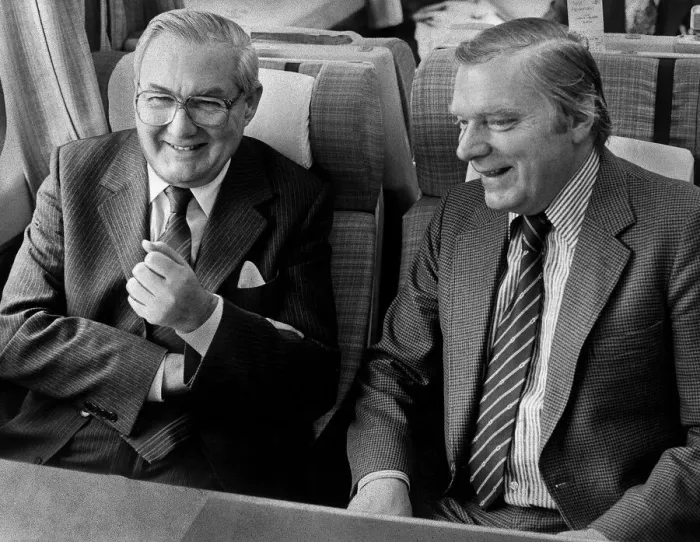 Framed Print : James Callaghan Labour Prime Minister with journalist during a train journey