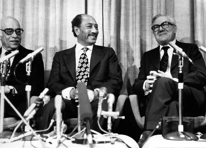 Framed Print : James Callaghan Prime Minister with President Anwar Sadat of Egypt at a press conference