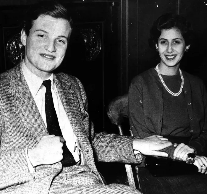 Framed Print : James Goldsmith newly married couple January 1954