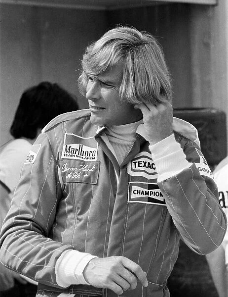 James HUnt attends a practice day for the British Grand Prix held at Brands Hatch, Kent