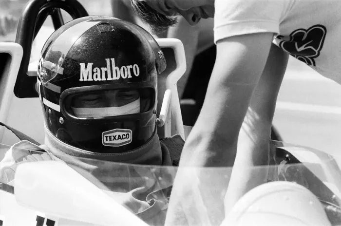 Framed Print : James Hunt puts his new car, the Marlborough-McLaren M. 26