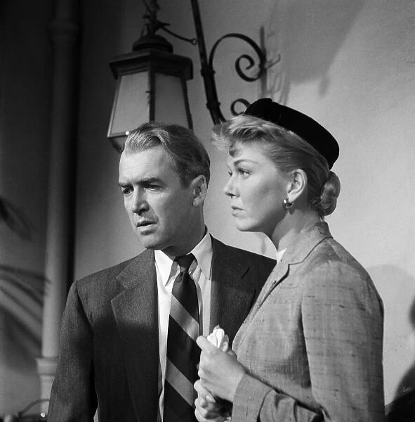 James Stewart and Doris Day on the set of the film The Man Who Knew Too Much