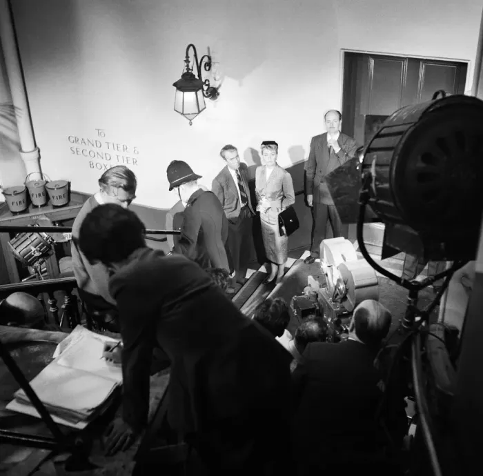 Framed Print : James Stewart and Doris Day on the set of the film The Man Who Knew Too Much Framed Print : James Stewart and Doris Day on the set of the film The Man Who Knew Too Much