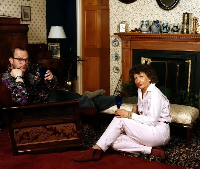 Framed Print : James Whale TV Presenter Sitting at home with wife Dbase Framed Print : James Whale TV Presenter Sitting at home with wife Dbase