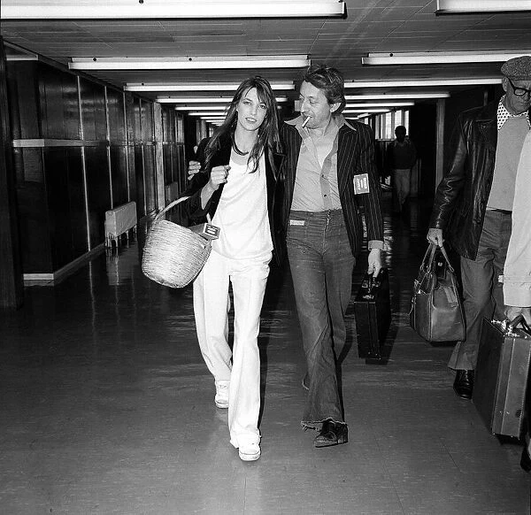 Jane Birkin April 1977 And her husband Serge Gainsbourg arriving at Heathrow