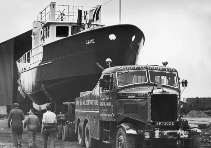 Framed Print : The Jane built by Tees Marine seen here at Normanby Wharf waiting to be lowered into
