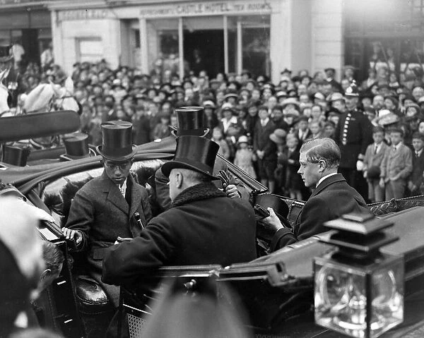 Japanese Crown Prince Hirohito pictured arriving with the Prince of Wales to receive an