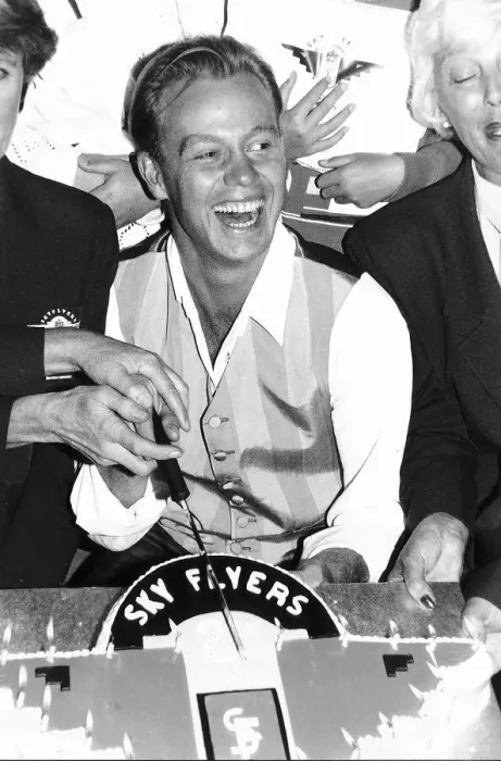 Framed Print : Jason Donovan actor and singer cuts a cake at Gatwick Airport to mark the 21st