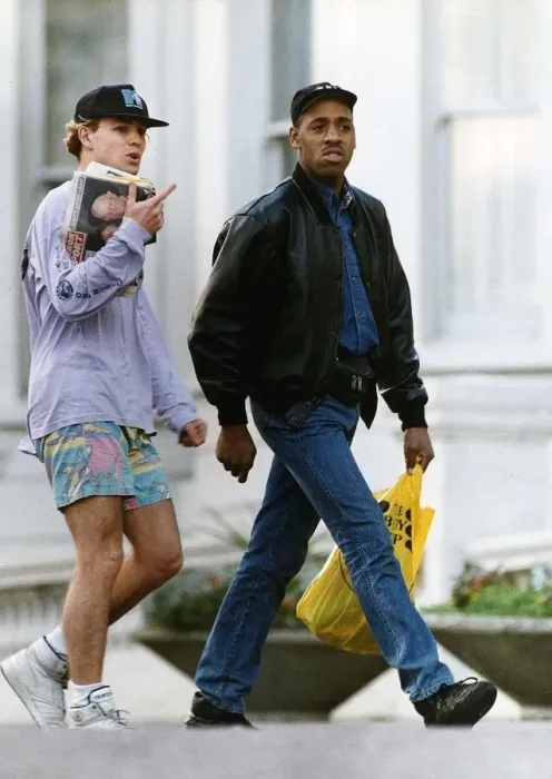 Framed Print : Jason Donovan Actor  /  Singer walking along with minder Barrie Knight