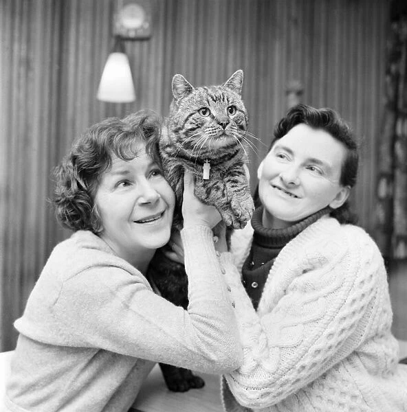 Jasper, the cat with two homes, seen here with Mrs. Whittaker (left) and Mrs