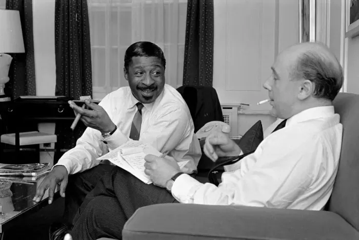 Framed Print : Jazz performer Errol Garner in Daily Mirror interview with Donald Zec with the Mayfair Framed Print : Jazz performer Errol Garner in Daily Mirror interview with Donald Zec with the Mayfair