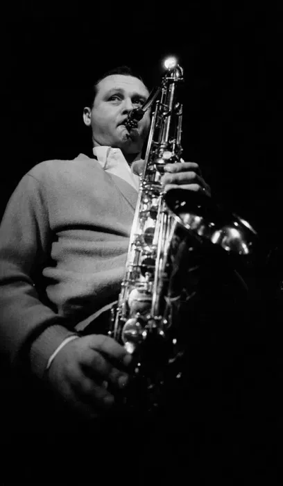 Framed Print : Jazz performer Stan Getz at Ronnie Scotts jazz club. Master tenor saxophonist