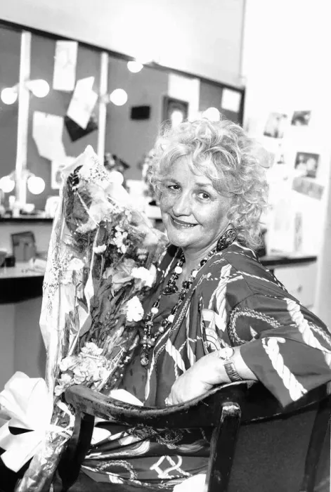 Framed Print : Jean Boht actress sits in dressing room holding bouquet of flowers May 1989