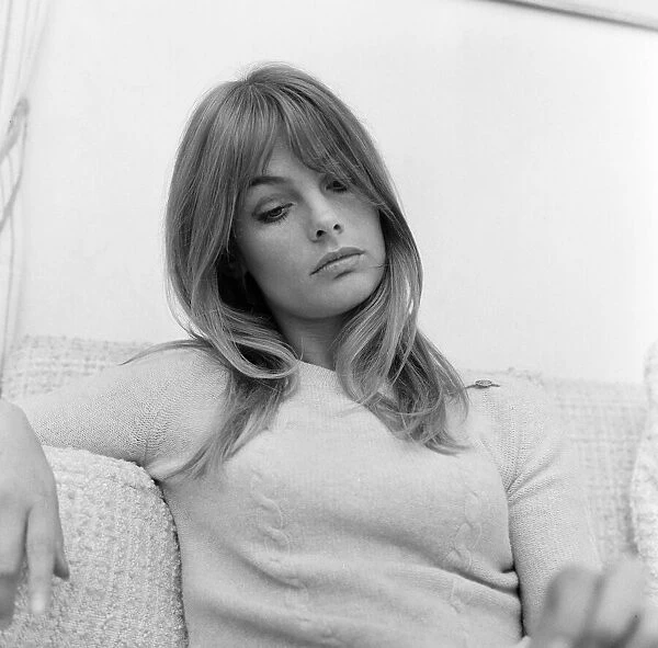 Jean Shrimpton, model, pictured at her home, Montpellier Place, London, 25th October 1967