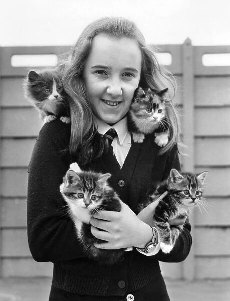 Jeanette Gibbons (14) of Court Hey Drive, Liverpool, with four kittens she rescued in her