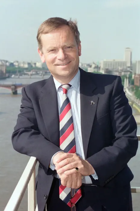 Framed Print : Jeffrey Archer, pictured on a balcony overlooking the River Thames. 12th June 1992