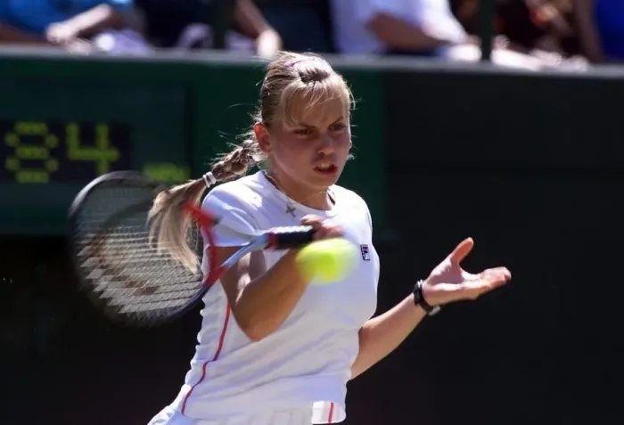 Framed Print : Jelena Dokic tennis player at Wimbledon July 1999 on her way to losing against Alexandra